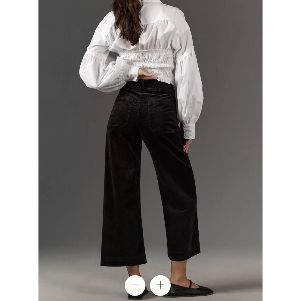Anthopologie The Colette Cropped Wide-Leg Trousers by Maeve Corduroy Black 29 - Picture 2 of 8